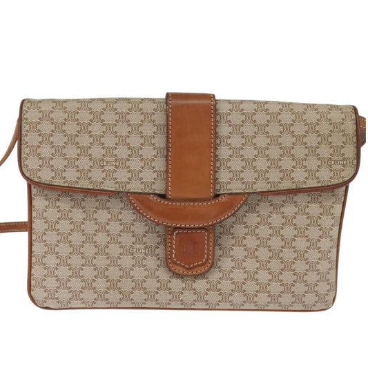 Celine Vintage Macadam Shoulder Bag Canvas and Leather, BEIGE, CANVAS, Shoulder bag