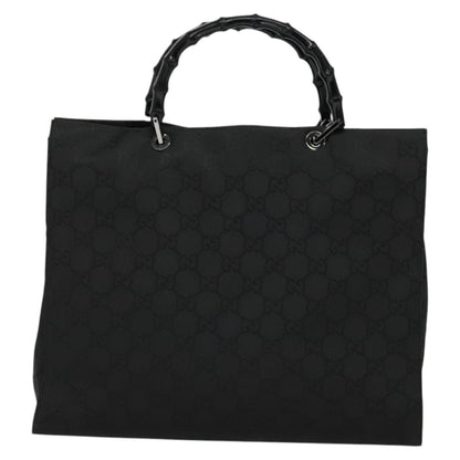 Gucci Vintage Bamboo Handle Tote GG Nylon, Black, Nylon, Tote Bag
