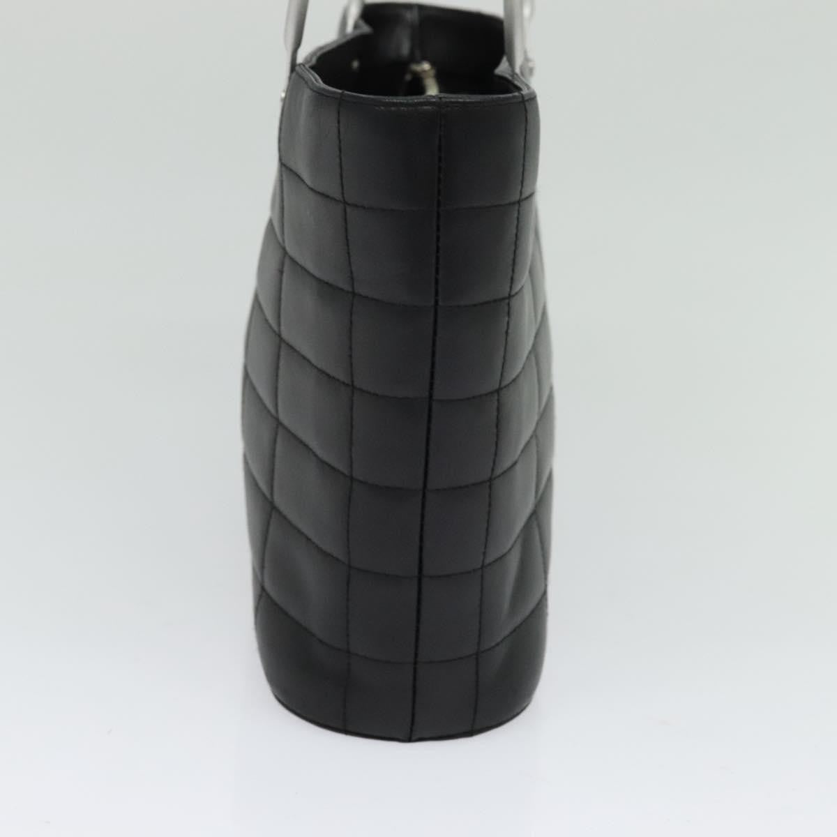 Chanel Vintage Chocolate Bar Metal Ring Tote Quilted Lambskin, BLACK, LEATHER, Tote bag