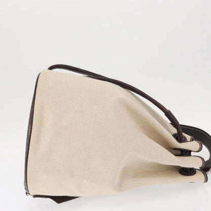 Hermes Sac Marin Recif Drawstring Bag Toile with Leather, BEIGE, CANVAS, Shoulder bag