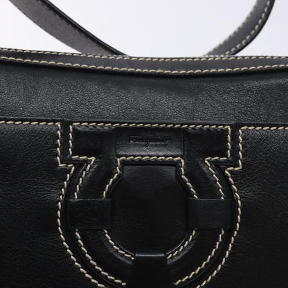 Salvatore Ferragamo Gancini Shoulder Bag Leather, BLACK, LEATHER, Shoulder bag