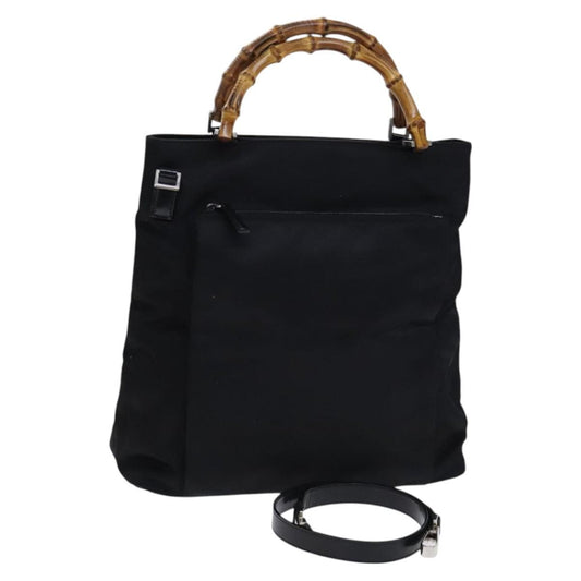 Gucci Vintage Bamboo Handle Bag Nylon, Black, Nylon, Tote Bag