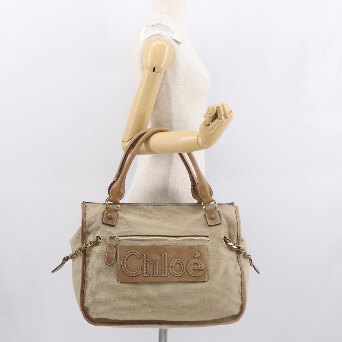Chloe Harley Handbag Canvas with Leather, BEIGE, CANVAS, Handbag