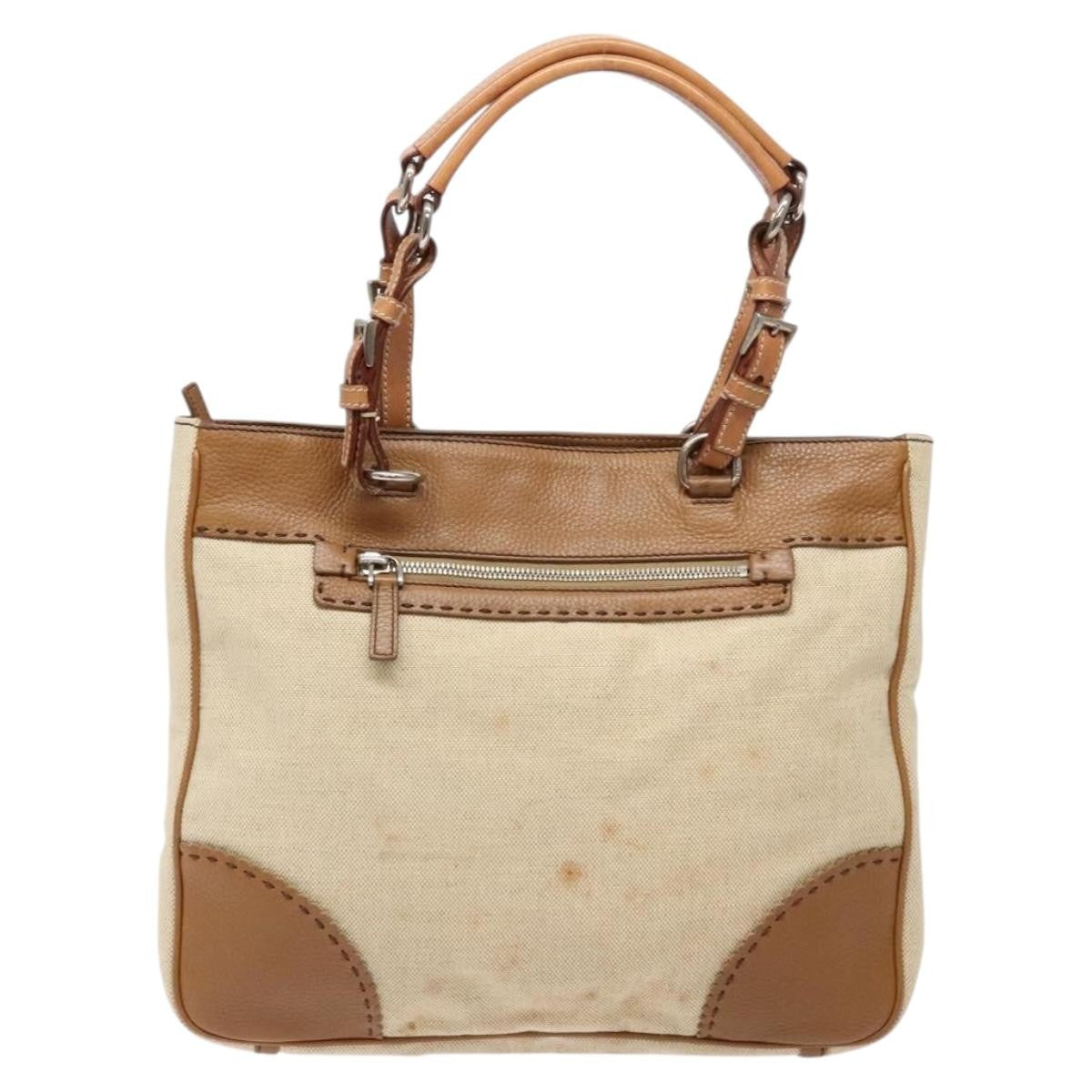 Prada Vintage Convertible Tote Canvas and leather, BEIGE, CANVAS, Tote bag