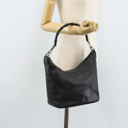 Gucci Vintage Bamboo Hobo Leather, BLACK, LEATHER, Handbag