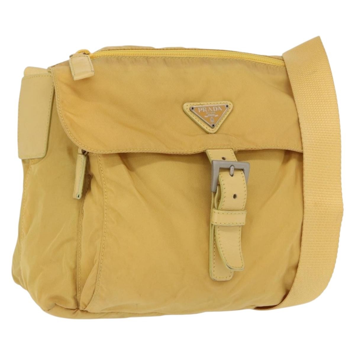 Prada Buckle Messenger Bag Tessuto, YELLOW, NYLON, Shoulder bag
