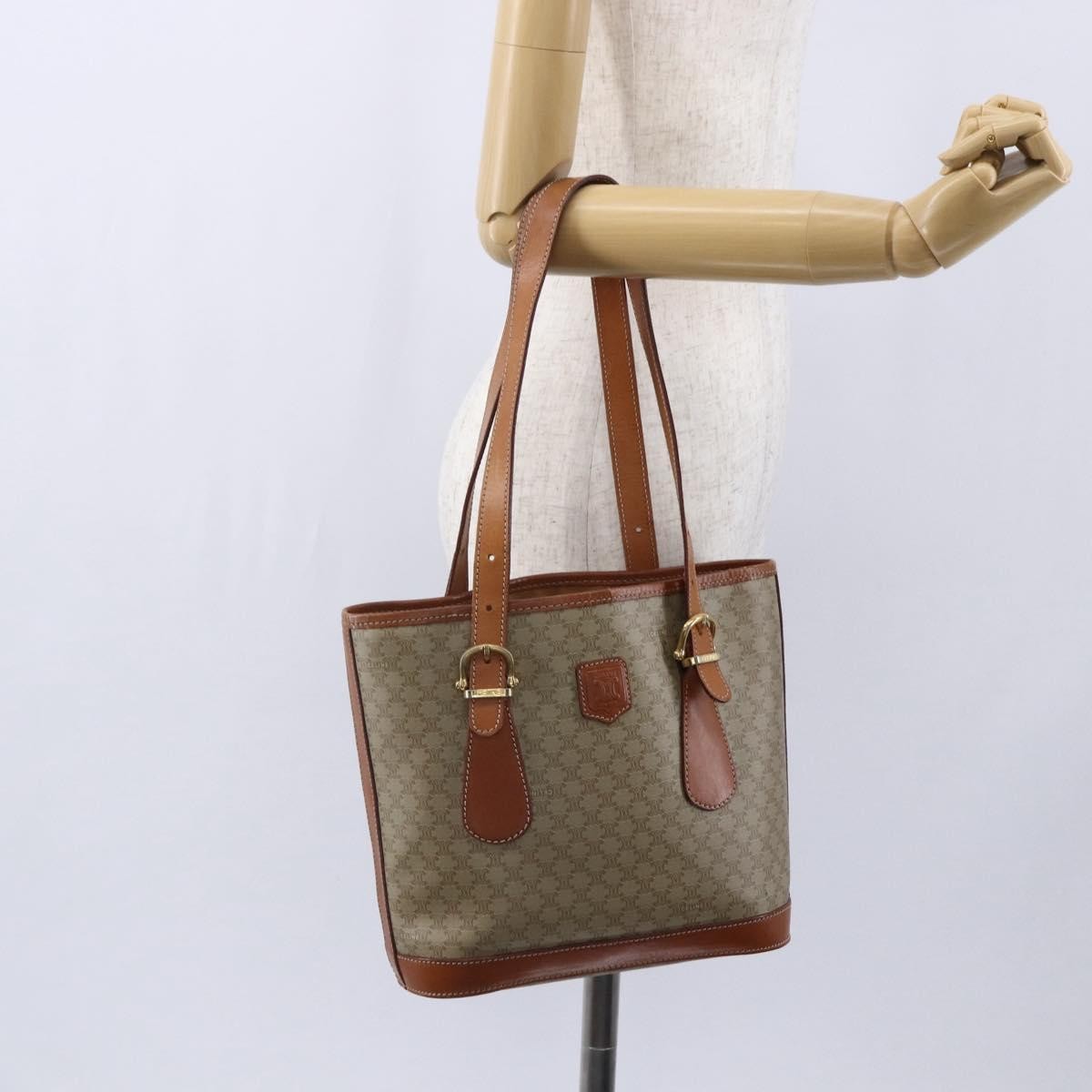 Celine Vintage Macadam Tote bag Canvas and Leather, BEIGE, CANVAS, Tote bag