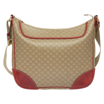 Celine Vintage Macadam Shoulder Bag Canvas and Leather, BEIGE, CANVAS, Shoulder bag