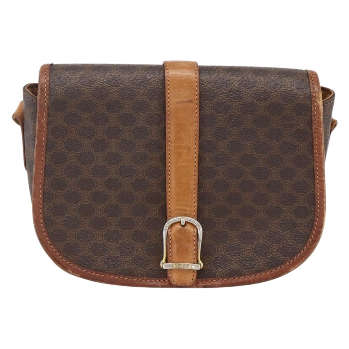 Celine Vintage Macadam Shoulder Bag Canvas and Leather, Brown, Canvas, Shoulder Bag