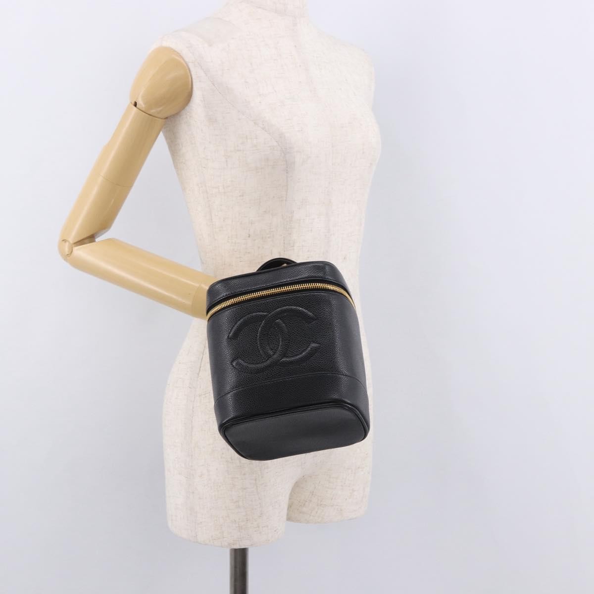 Chanel Vintage Timeless Cosmetic Case Caviar, Black, Leather, Handbag
