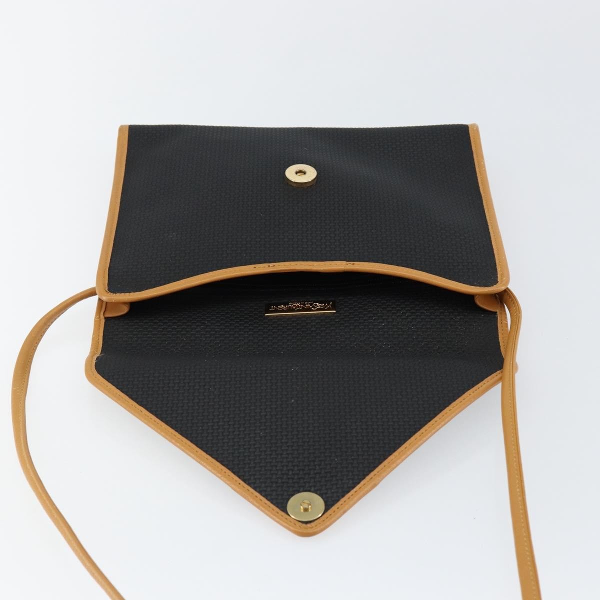 Saint Laurent Vintage Flap Crossbody Bag Coated Canvas with Leather, BLACK, PVC, Shoulder bag
