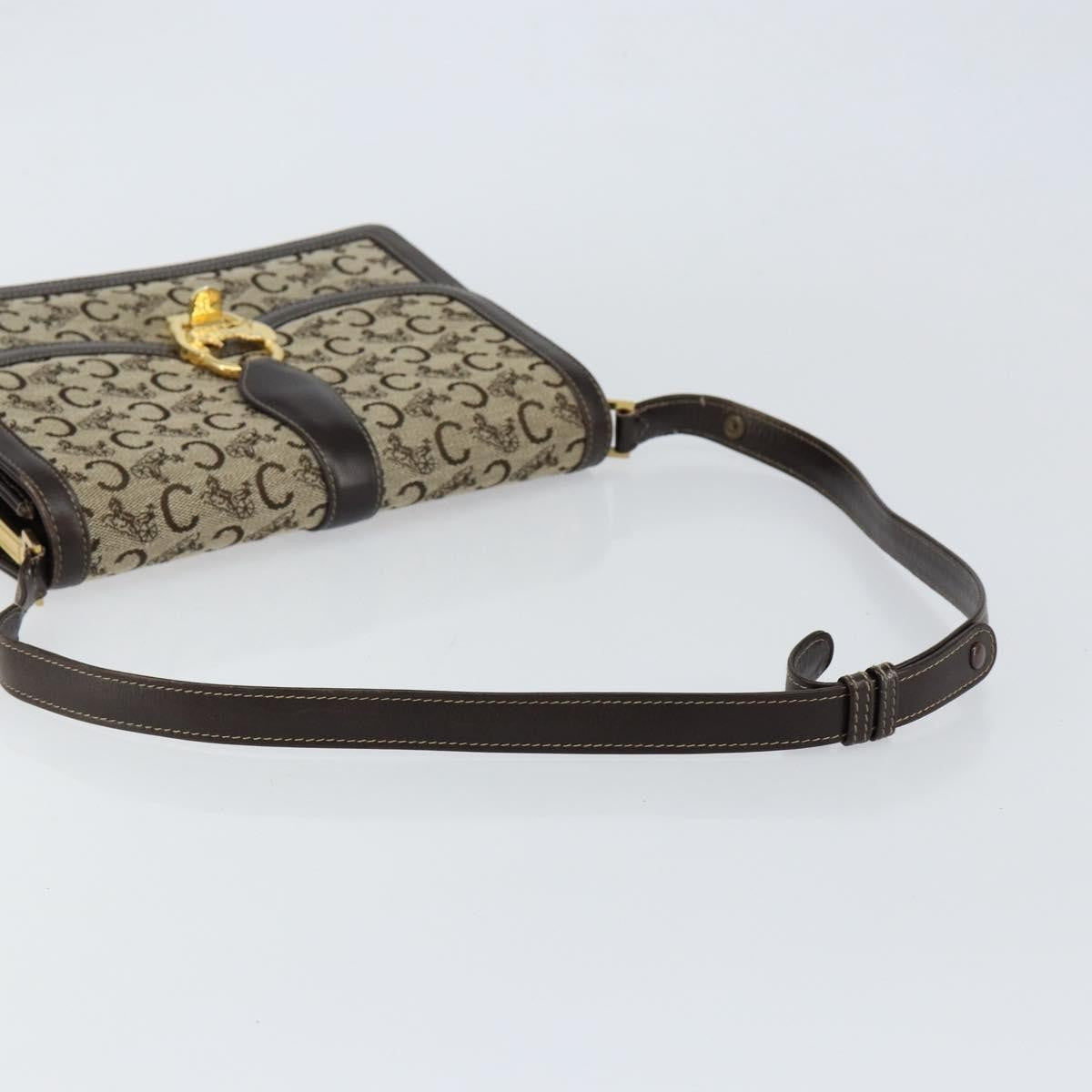 Celine C Sulky Shoulder bag Canvas and Leather, BROWN, CANVAS, Shoulder bag