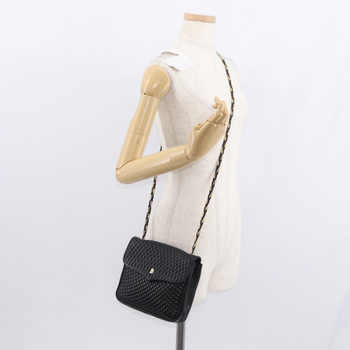 Bally Vintage Chain Shoulder Bag Quilted Leather, BLACK, LEATHER, Shoulder bag