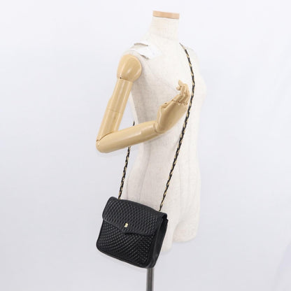 Bally Vintage Chain Shoulder Bag Quilted Leather, BLACK, LEATHER, Shoulder bag