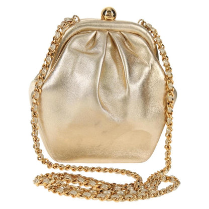 Chanel Vintage Timeless Kisslock Coin Purse Leather, GOLD, LEATHER, Shoulder bag