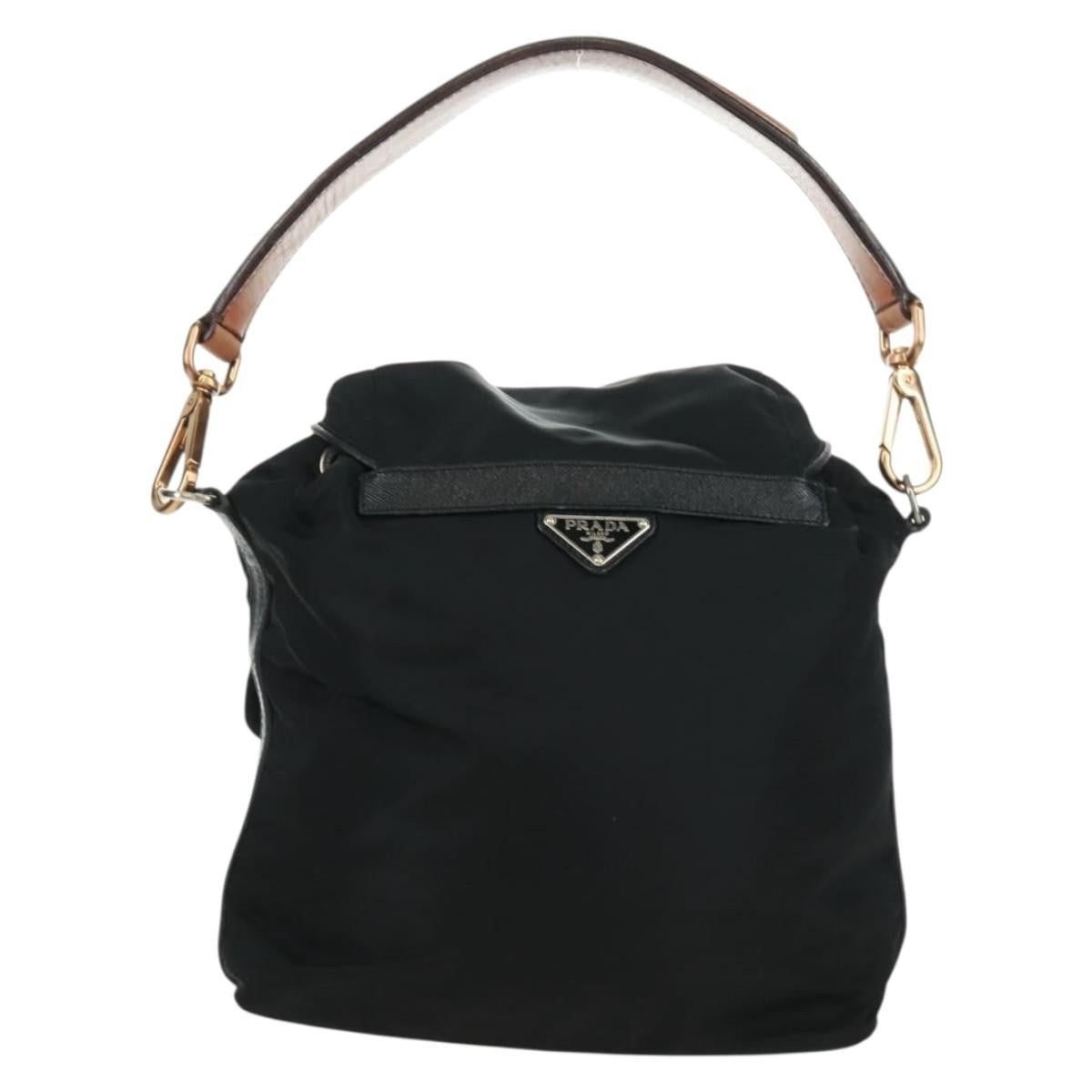 Prada Double Pocket Drawstring Shoulder Bag Tessuto, Black, Nylon, Shoulder Bag