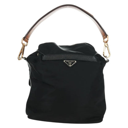 Prada Double Pocket Drawstring Shoulder Bag Tessuto, Black, Nylon, Shoulder Bag
