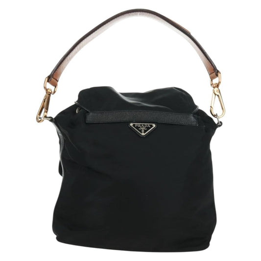 Prada Double Pocket Drawstring Shoulder Bag Tessuto, Black, Nylon, Shoulder Bag