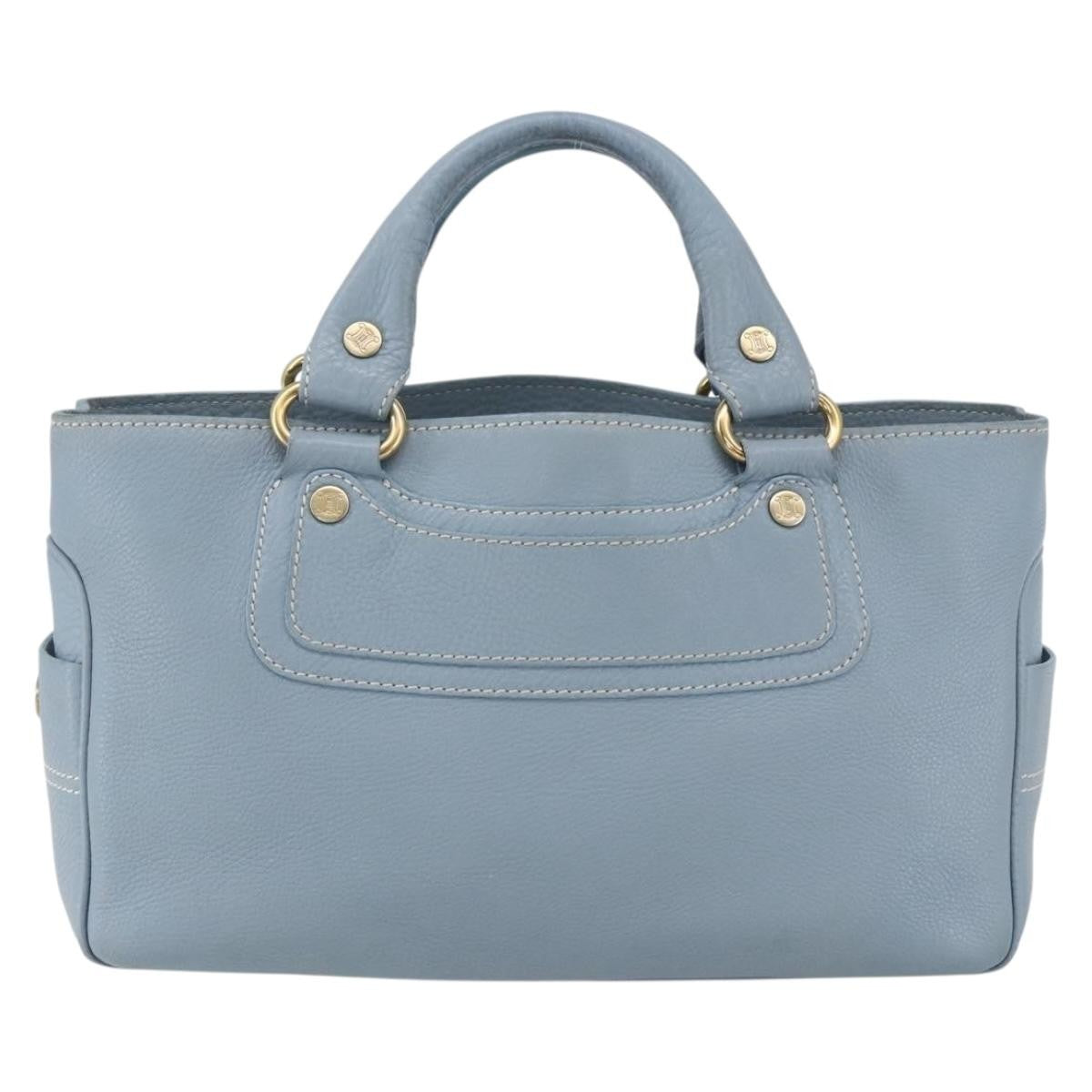 Celine Boogie Satchel Leather, BLUE, LEATHER, Handbag