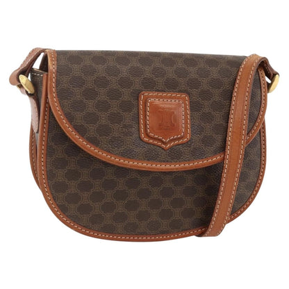 Celine Vintage Macadam Shoulder Bag Canvas and Leather, Brown, Canvas, Shoulder Bag