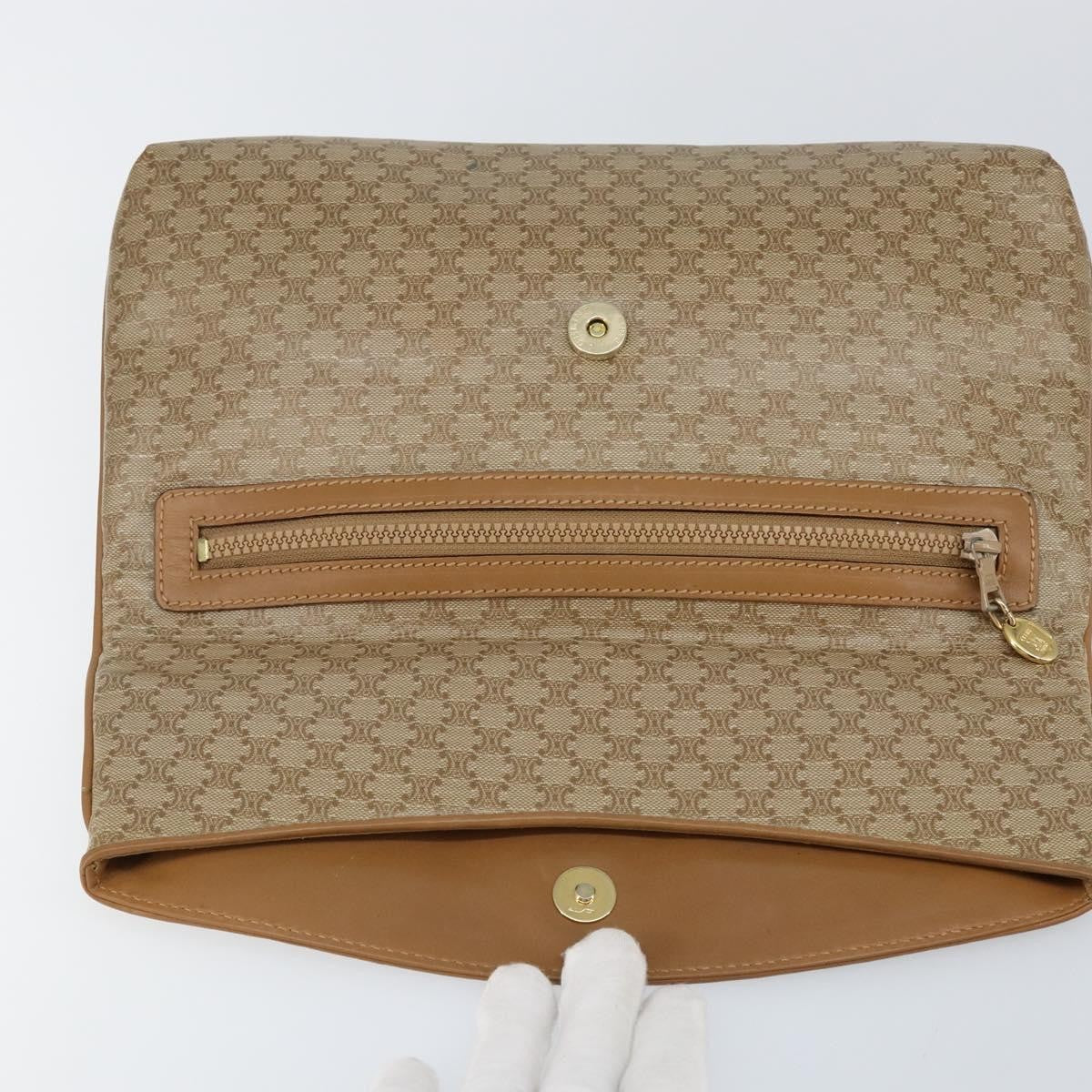 Celine Macadam Pochette Canvas and Leather, BEIGE, CANVAS, Clutche & pouche