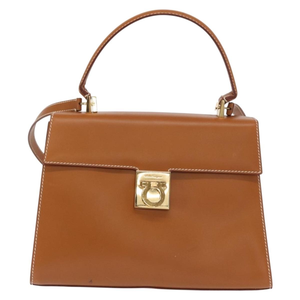 Salvatore Ferragamo Gancini handbag Leather, BROWN, LEATHER, Handbag