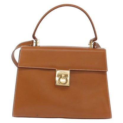 Salvatore Ferragamo Gancini handbag Leather, BROWN, LEATHER, Handbag