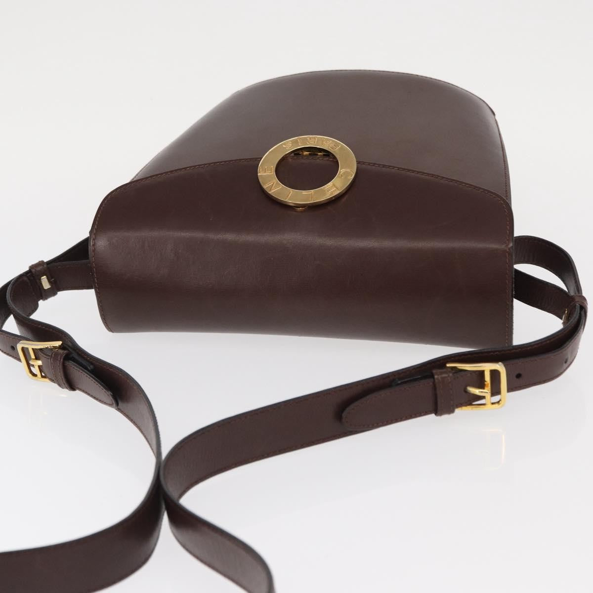 Celine Circle Logo Shoulder Bag Leather, BROWN, LEATHER, Shoulder bag