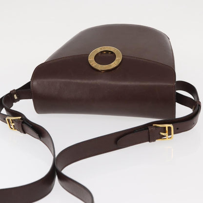 Celine Circle Logo Shoulder Bag Leather, BROWN, LEATHER, Shoulder bag