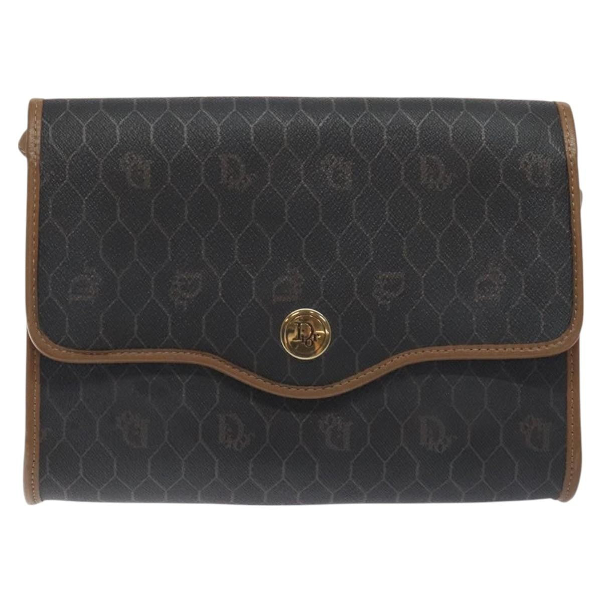 Christian Dior Vintage Honeycomb Flap Crossbody Bag Coated Canvas, BLACK, CANVAS, Crossbody bag