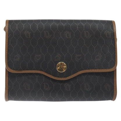 Christian Dior Vintage Honeycomb Flap Crossbody Bag Coated Canvas, BLACK, CANVAS, Crossbody bag
