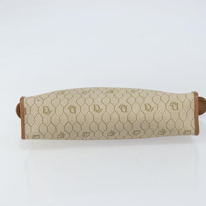 Christian Dior Vintage Honeycomb Zip Pouch Coated Canvas, Beige, Canvas, Clutch
