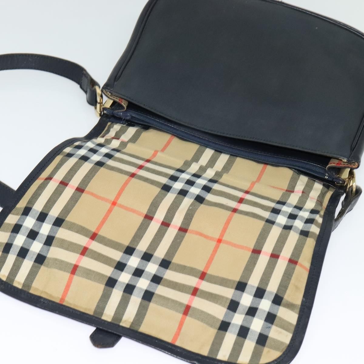Burberry Flap Shoulder Bag Leather, NAVY, LEATHER, Shoulder bag