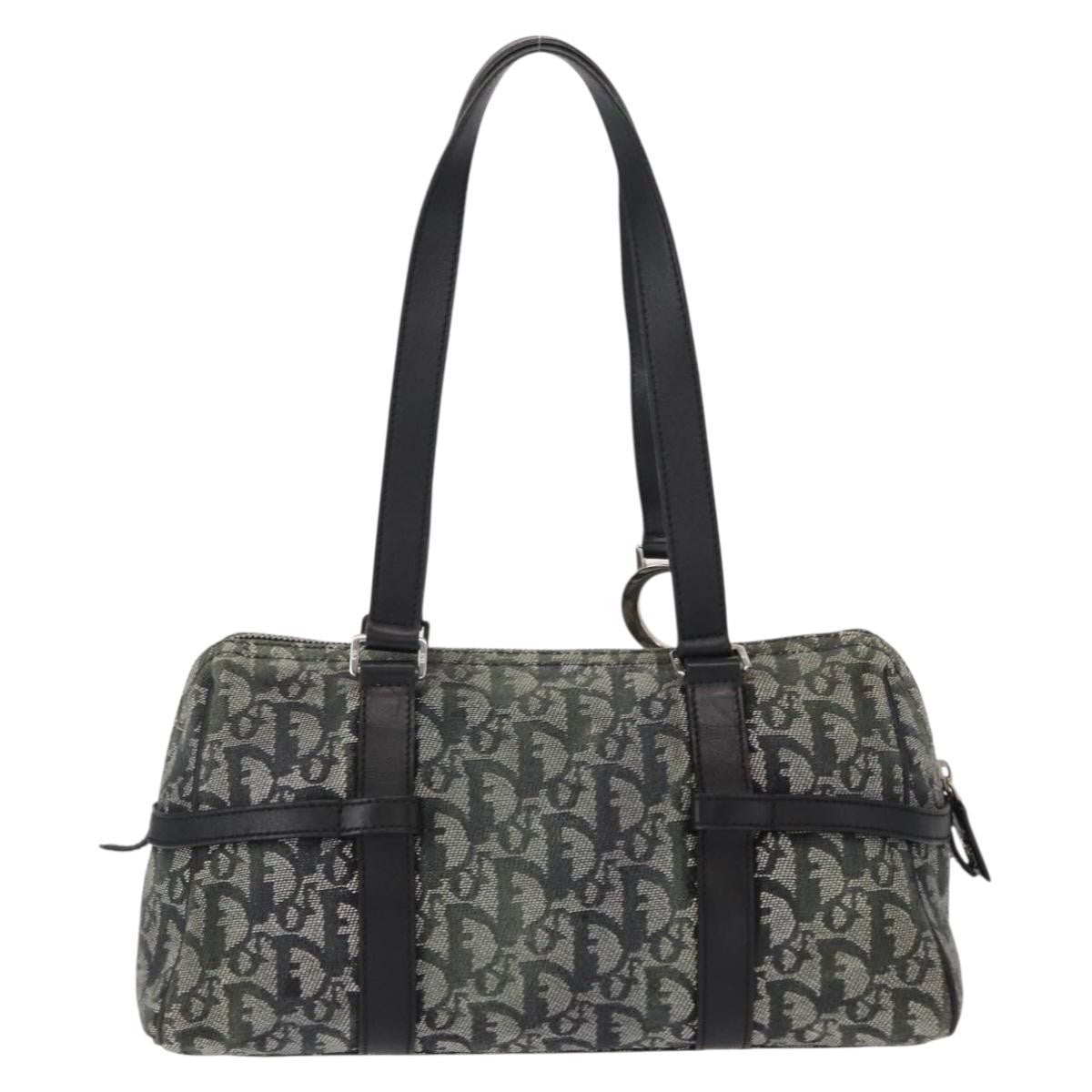 Christian Dior Vintage Trotter Zip Shoulder Bag Diorissimo Canvas, BLACK, CANVAS, Shoulder bag