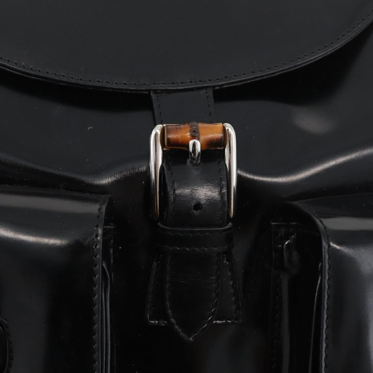 Gucci Vintage Bamboo Backpack Patent leather, Black, Patent Leather, Backpack