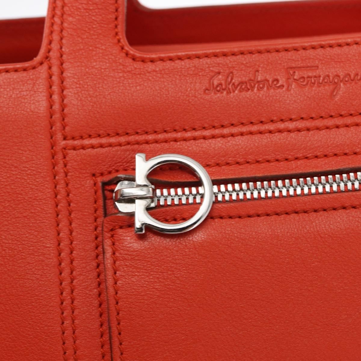 Salvatore Ferragamo Gancini handbag Leather, ORANGE, LEATHER, Handbag