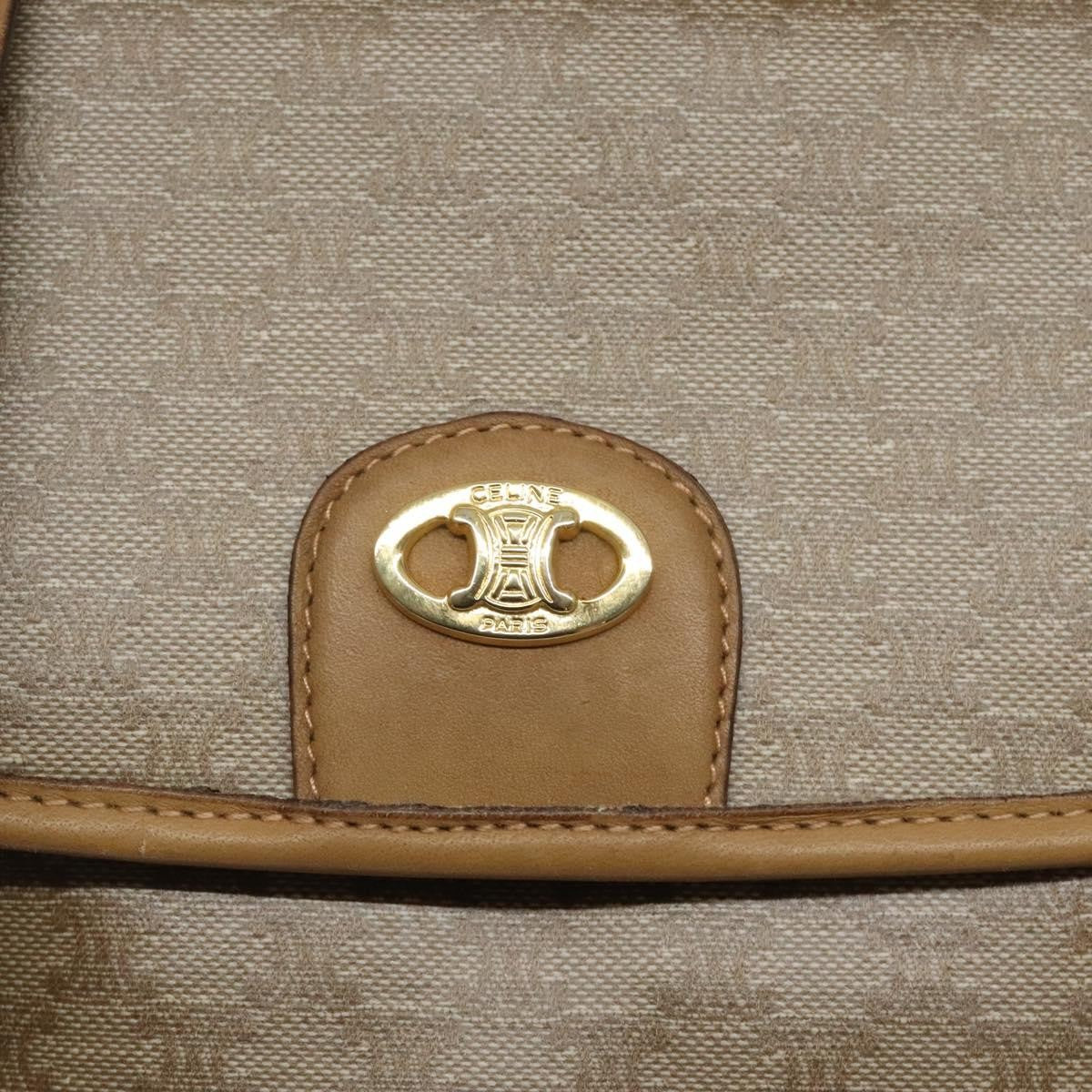 Celine Vintage Macadam Handbag Canvas and Leather, Beige, Canvas, Handbag