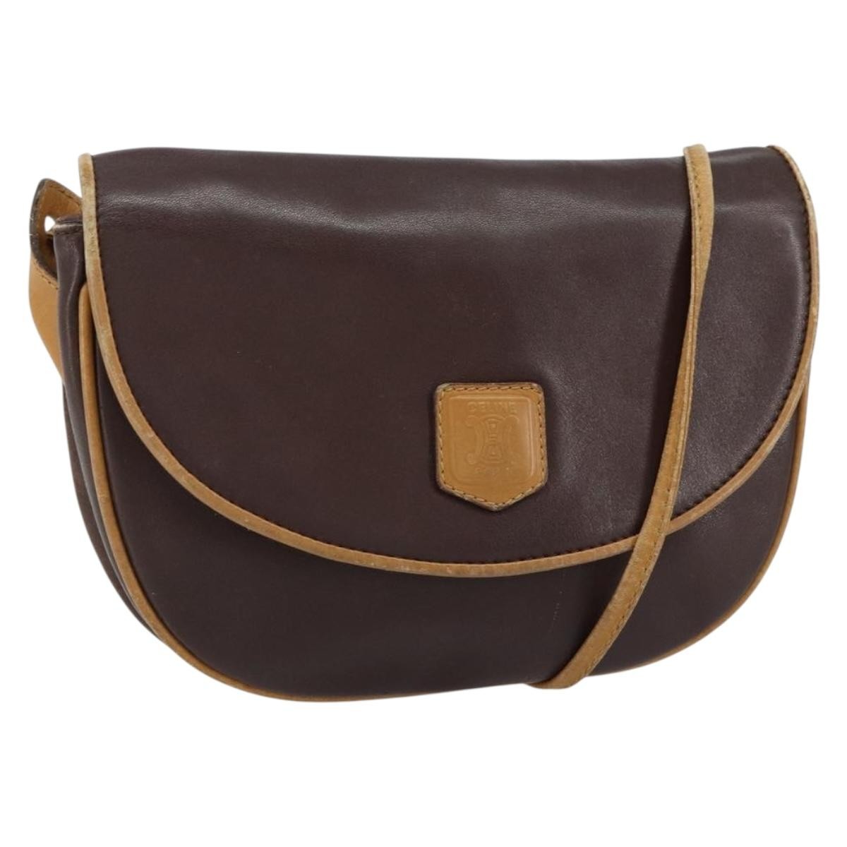 Celine Vintage Shoulder Bag Leather, BROWN, LEATHER, Shoulder bag