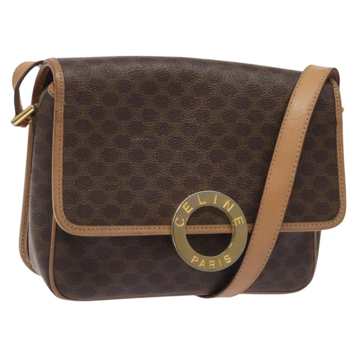 Celine Vintage Macadam Circle Logo Shoulder Bag Canvas and Leather, Brown, Canvas, Shoulder Bag