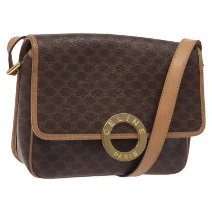 Celine Vintage Macadam Circle Logo Shoulder Bag Canvas and Leather, Brown, Canvas, Shoulder Bag