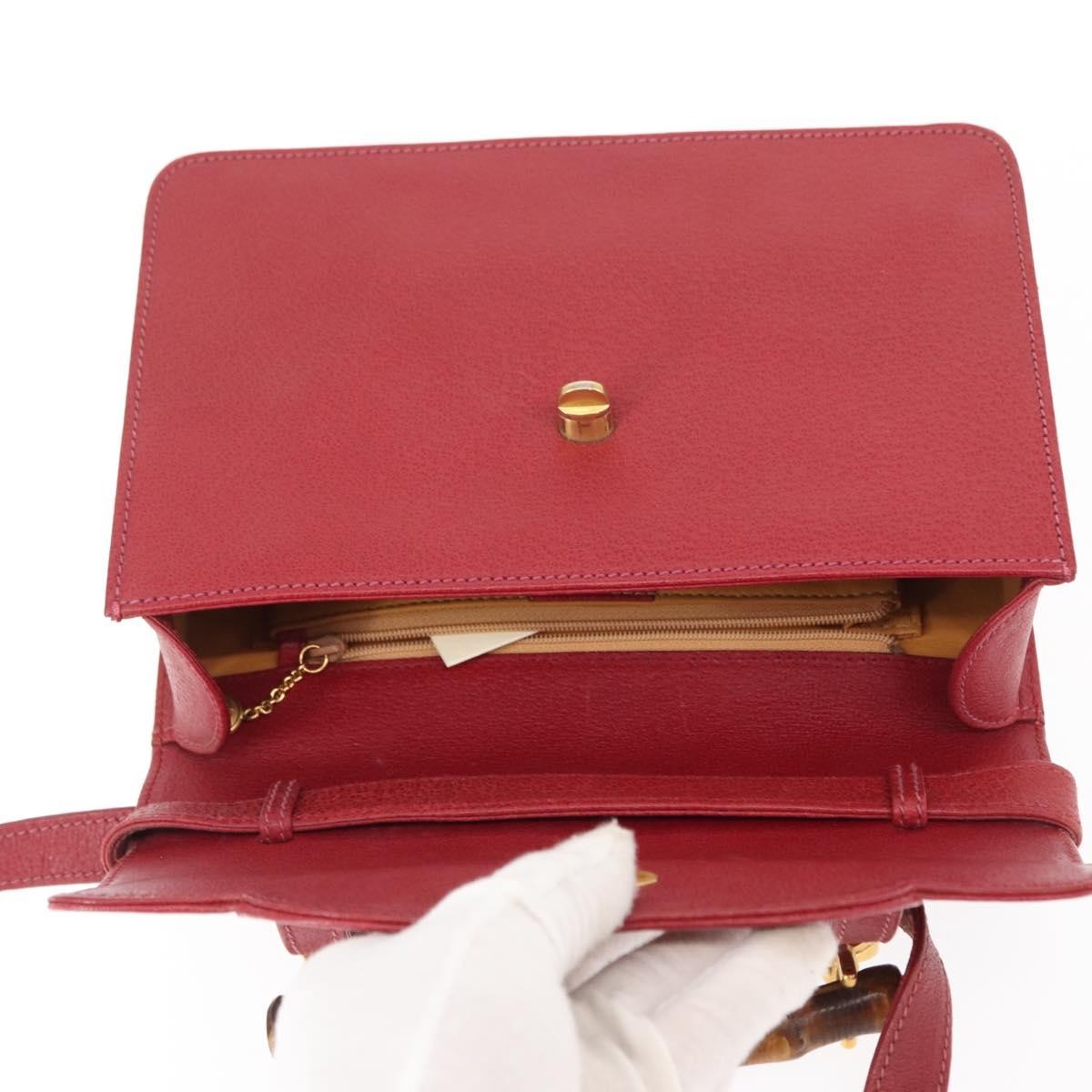 Gucci Vintage Bamboo Handle Bag Leather, RED, LEATHER, Handbag