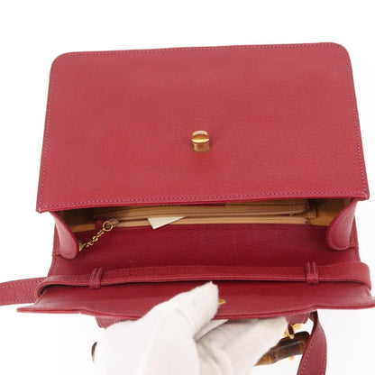Gucci Vintage Bamboo Handle Bag Leather, RED, LEATHER, Handbag