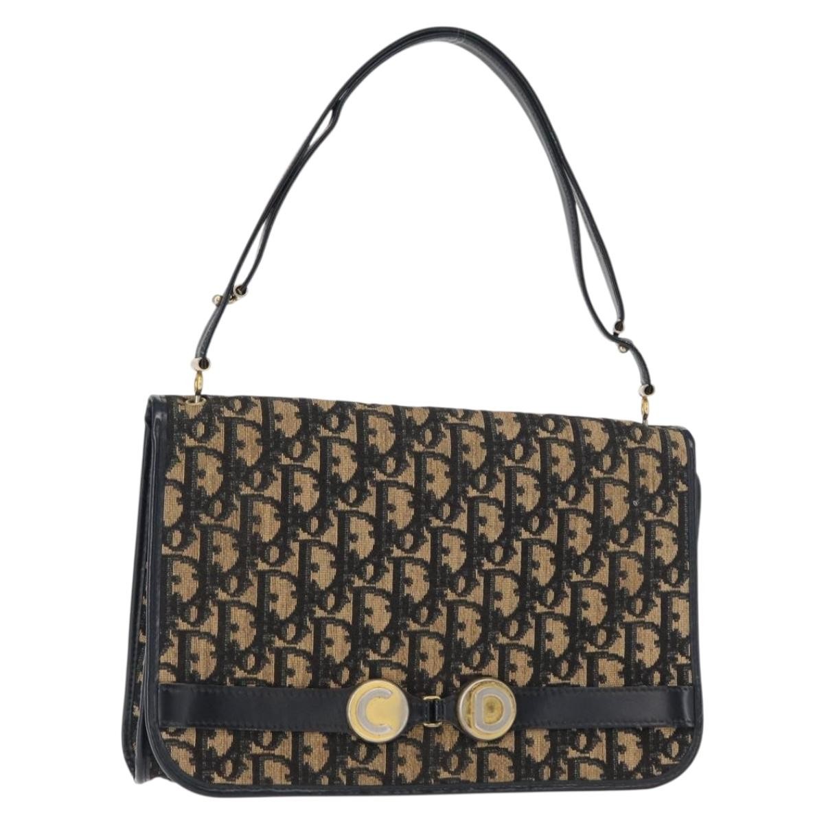 Christian Dior Vintage Trotter Shoulder Bag Canvas, NAVY, CANVAS, Shoulder bag