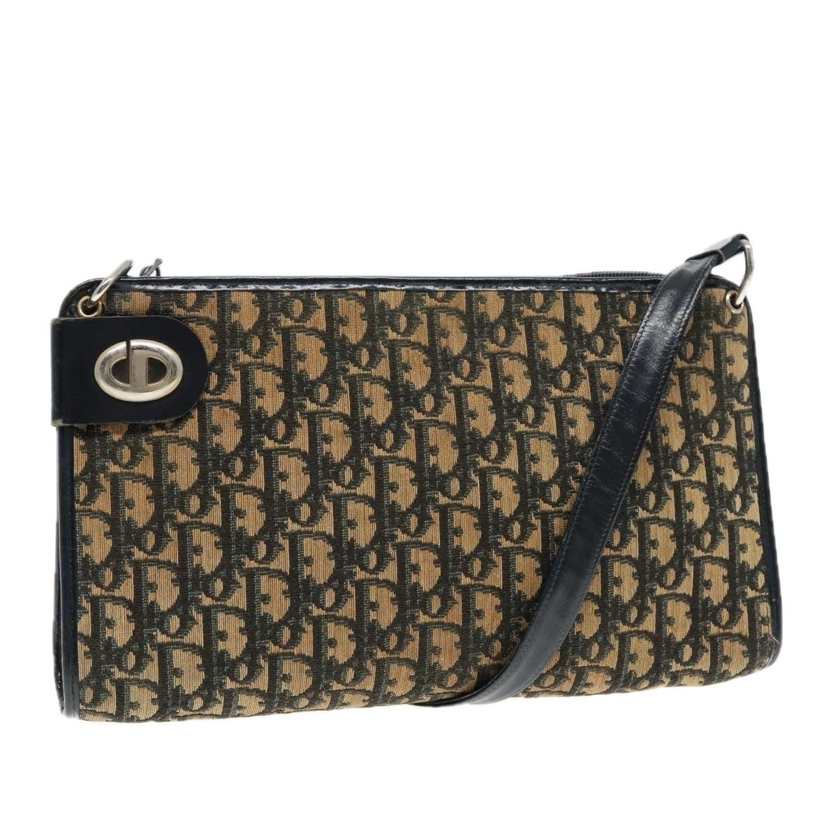 Christian Dior Vintage Trotter Shoulder Bag Canvas, NAVY, CANVAS, Shoulder bag