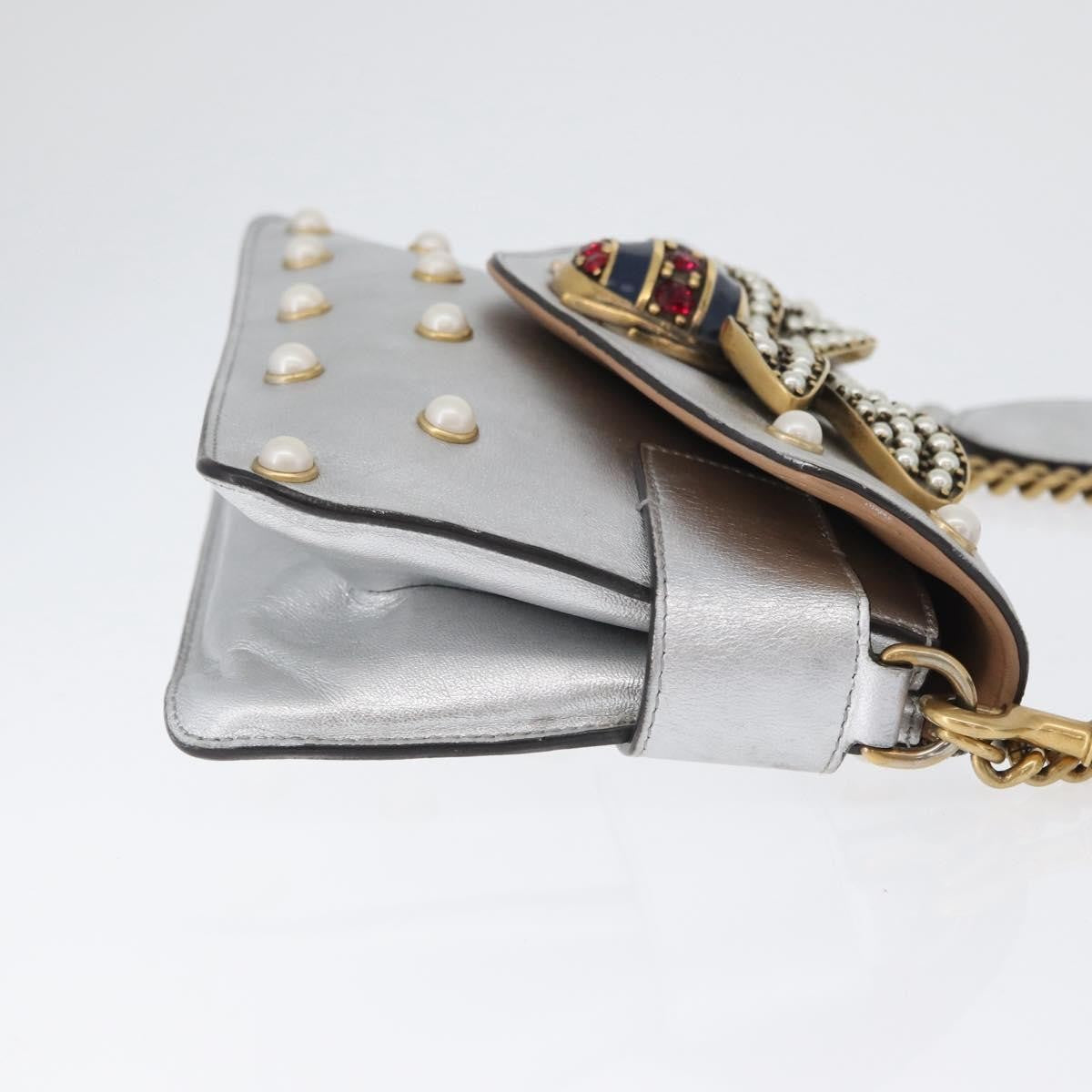 Gucci Broadway Pearly Bee Shoulder Bag Embellished Leather, SILVER, LEATHER, Shoulder bag