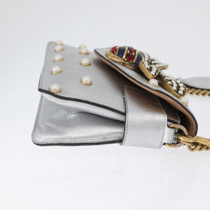 Gucci Broadway Pearly Bee Shoulder Bag Embellished Leather, SILVER, LEATHER, Shoulder bag