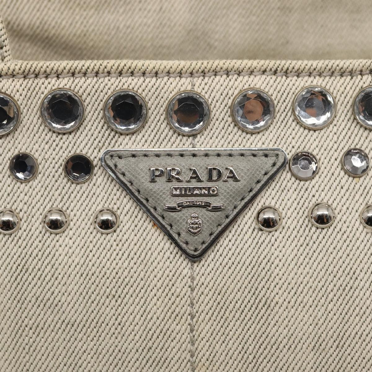 Prada Canapa Tote Rhinestone Embellished Canvas, GRAY, CANVAS, Tote bag