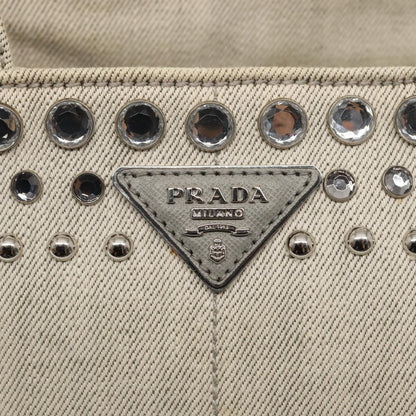 Prada Canapa Tote Rhinestone Embellished Canvas, GRAY, CANVAS, Tote bag