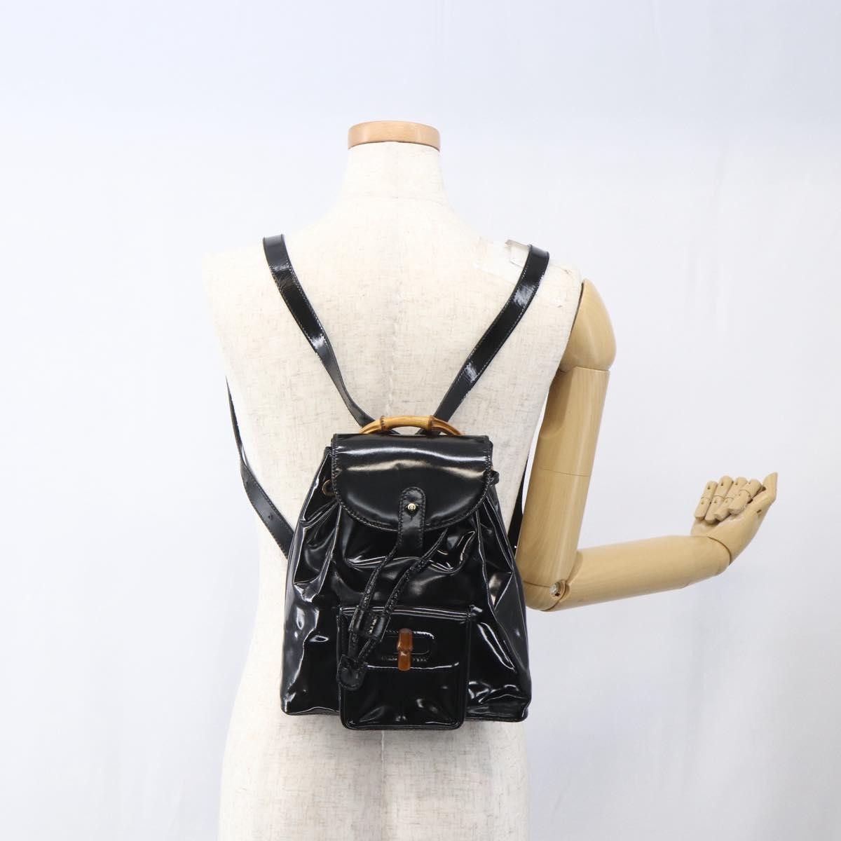 Gucci Vintage Bamboo Backpack Patent, BLACK, PATENT_LEATHER, Backpack