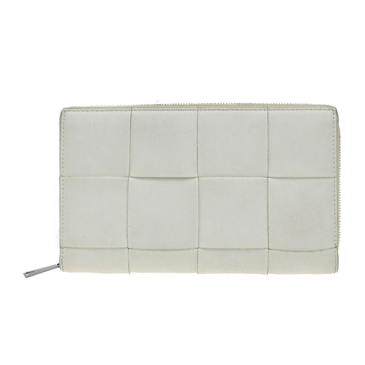 Bottega Veneta Cassette Zip Around Wallet Maxi Intrecciato Leather, WHITE, LEATHER, Wallets